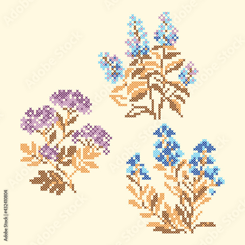 vector art embroidery floral set
