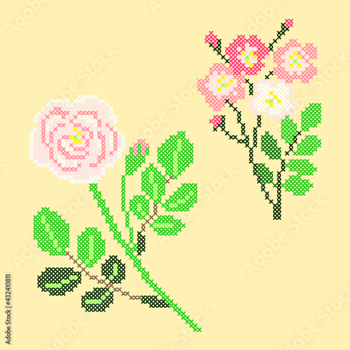 vector art embroidery dog rose