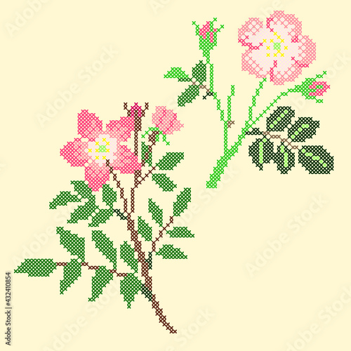 vector art embroidery rose hip