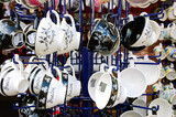 Brittany, France. Traditional cider cups decorated with Breton symbols at souvenir shop display.