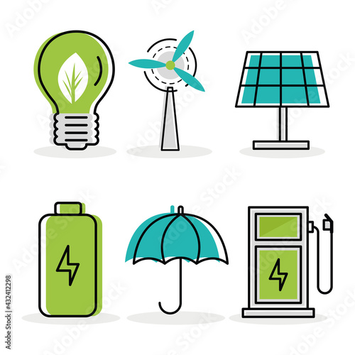 six green energy icons