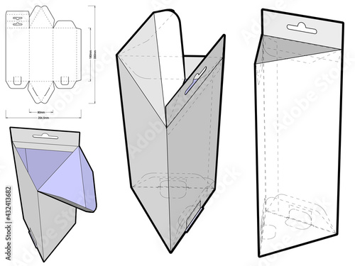 Triangular Box and Die-cut Pattern. The .eps file is full scale and fully functional. Prepared for real cardboard production.