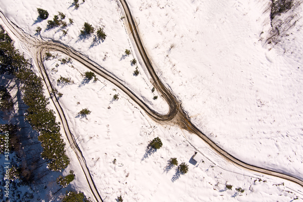 Gonio, Georgia - March 15, 2021: aerial footage after snowfall