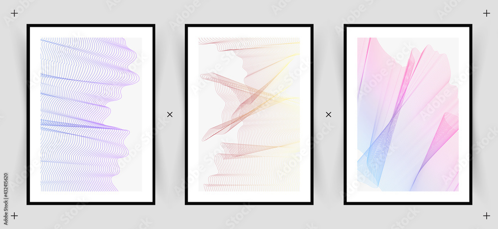 Set of posters for interior design. Abstraction. Multicolored Motion design. Vector. 