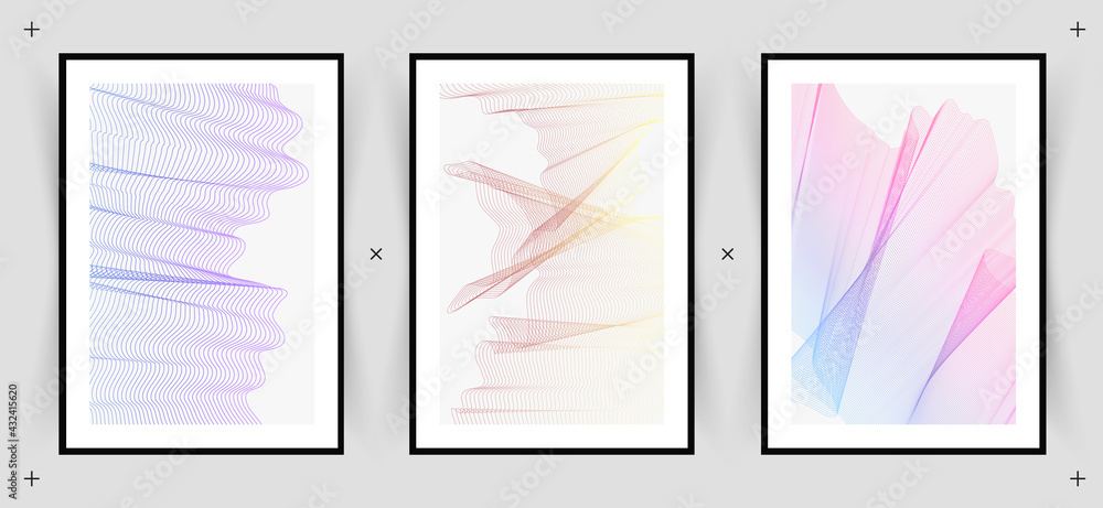 Fototapeta premium Set of posters for interior design. Abstraction. Multicolored Motion design. Vector. 