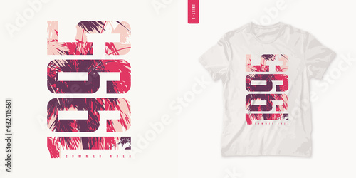 Summer area graphic tee design, typography print, vector illustration