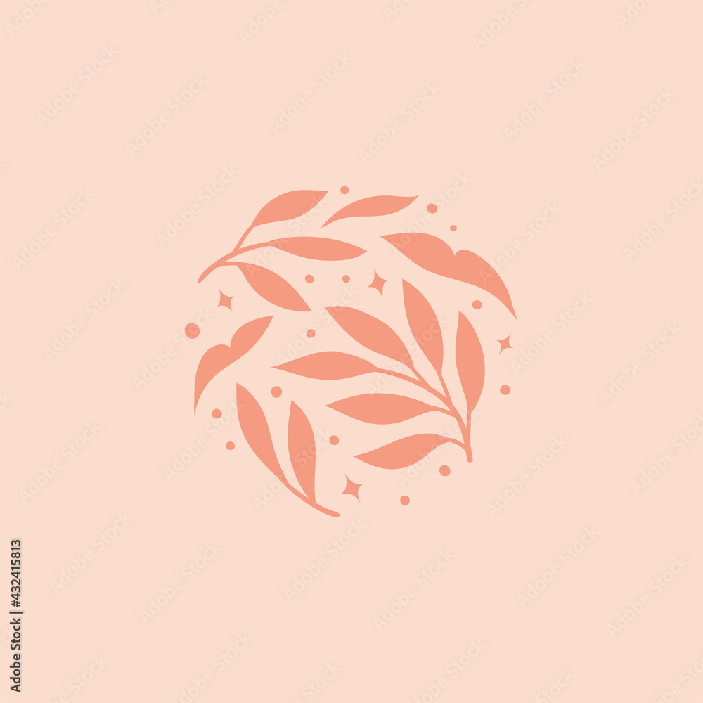 Obraz premium Vector floral elements design. Cute illustration with leaves. Modern template for social media, print, product, emblem.