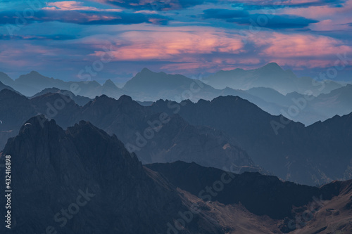 Beautiful sunset in the Italian mountains.Dolomiti  Europe.