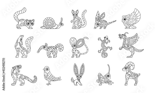 Set of outlines fos mexican alebrijes