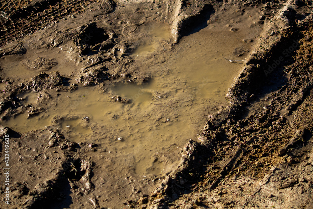 Mud in a puddle, bad weather Mud in a puddle, bad weather