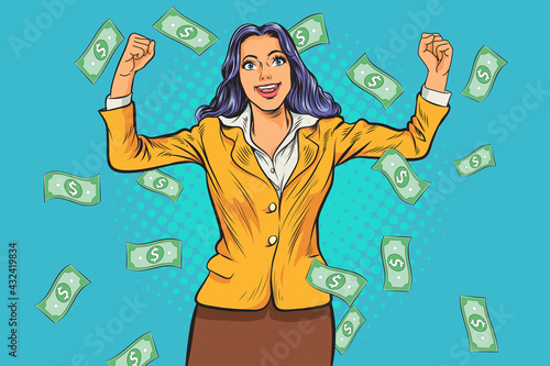 happy business woman with money Finance profit.