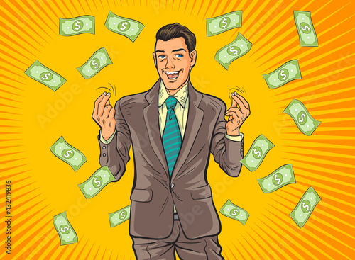 successful businessman on money rolls in Finance wealth profit