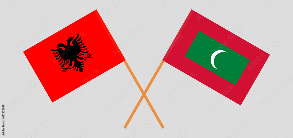 Crossed flags of Albania and Maldives Crossed flags of Albania and Maldives