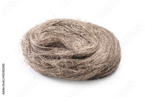 oakum isolated. Hemp fiber. Thread sealing. Raw flax fiber engineering plumbing seal for pipes, taps and joints