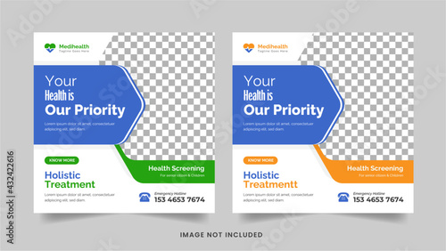 Medical or health care social media post design template editable web banner geometric shapes square flyer Premium Vector ads