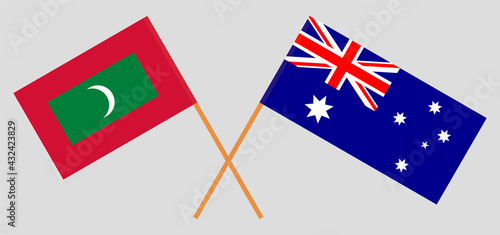 Crossed flags of Maldives and Australia. Official colors. Correct proportion