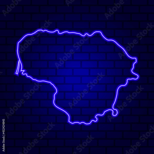 Lithuania neon sign on brick wall background