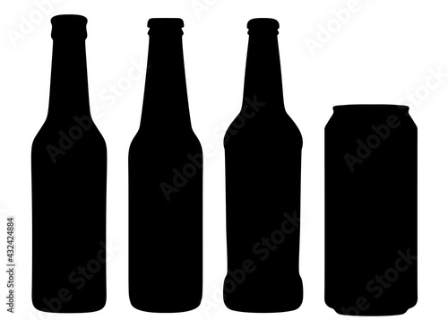 Bottled beer. A set of alcoholic beverages. Vector image.