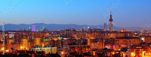 Panoramic view. Skyline of Madrid at the night. Madrid rooftop. city concept