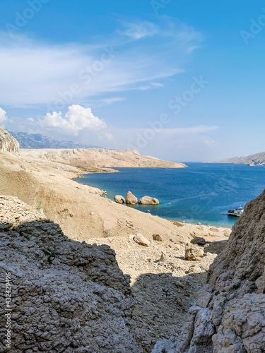 Amazing view of rocky coastline and Beritnica beach on Pag island in Croatia. photo