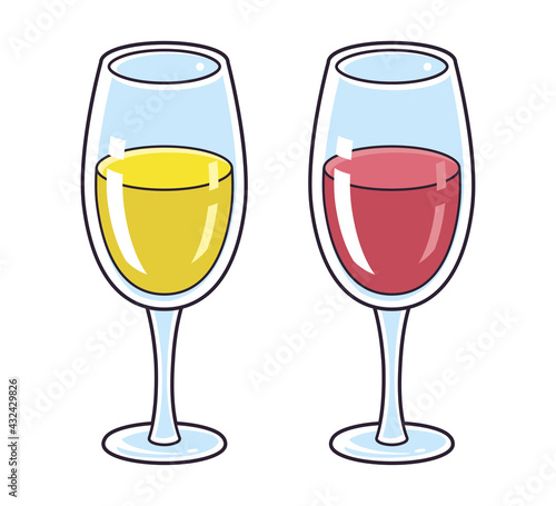 Red and white wine glass isolated