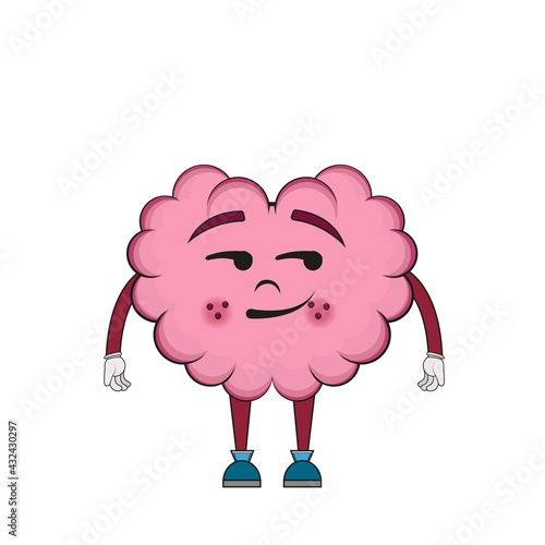 Isolated cartoon of a brain with a smirk