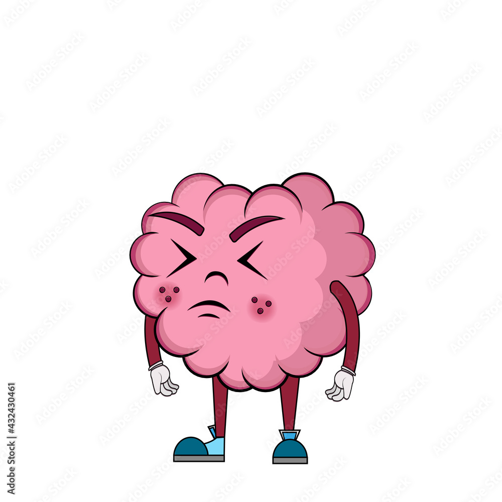 Isolated cartoon of a disappointed brain Isolated cartoon of a disappointed brain