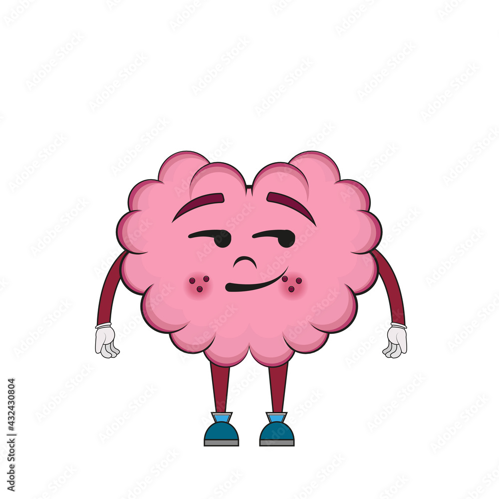 Isolated cartoon of a brain with a smirk Isolated cartoon of a brain with a smirk