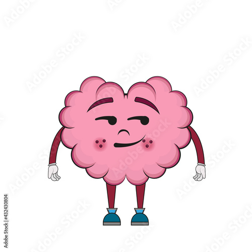 Isolated cartoon of a brain with a smirk