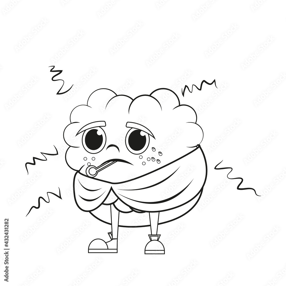 Isolated cartoon of a sick brain