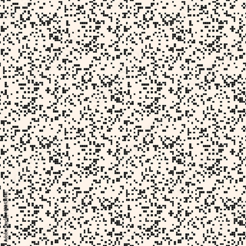 Vector abstract pixel mosaic background. Simple monochrome seamless pattern with small randomly scattered squares, tiny dots. Black and white minimal grunge halftone texture. Modern digital design