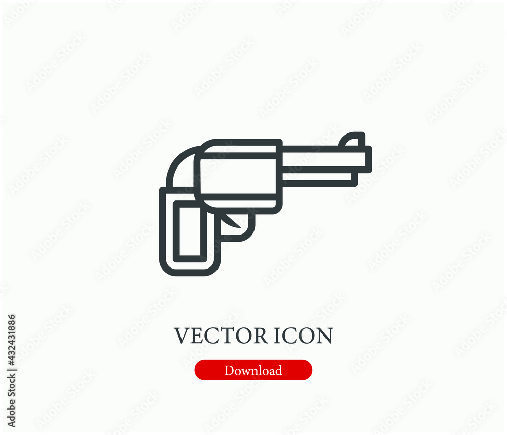 Pistol vector icon. Editable stroke. Linear style sign for use on web design and mobile apps, logo. Revolver symbol illustration. Pixel vector graphics - Vector Pistol vector icon. Editable stroke. Linear style sign for use on web design and mobile apps, logo. Revolver symbol illustration. Pixel vector graphics - Vector