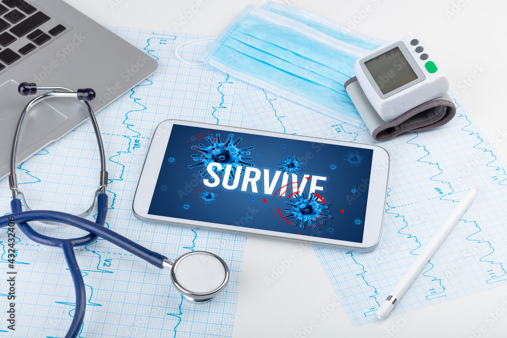 Tablet pc and doctor tools on white surface Tablet pc and doctor tools on white surface
