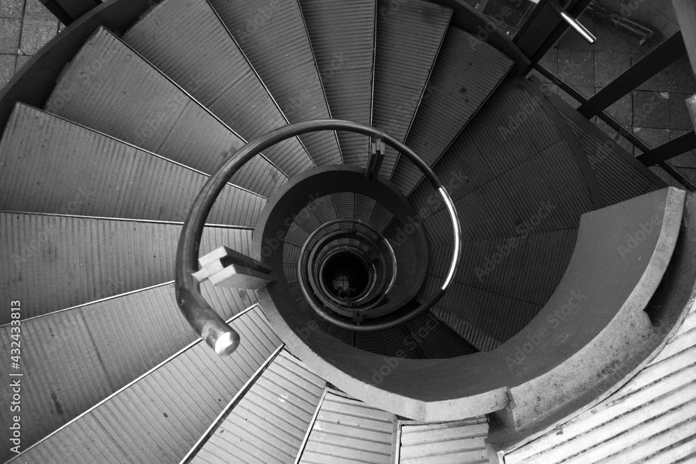Fototapeta premium Overhead detail of staircase, black and white