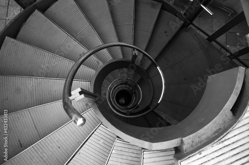 Overhead detail of staircase  black and white