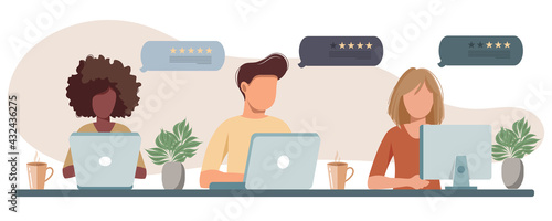 Customer satisfaction. Feedback. Rating on customer service illustration. Website rating feedback and review concept. Flat vector illustration