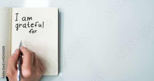 Картината върху платно Gratitude Journal Concept. Writing I Am Grateful