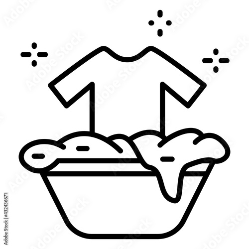 Delicate hand washing for clothes. Tender cleaning of things from stains. Vector Icon, Outline, Isolated, 48x48 Pixel.