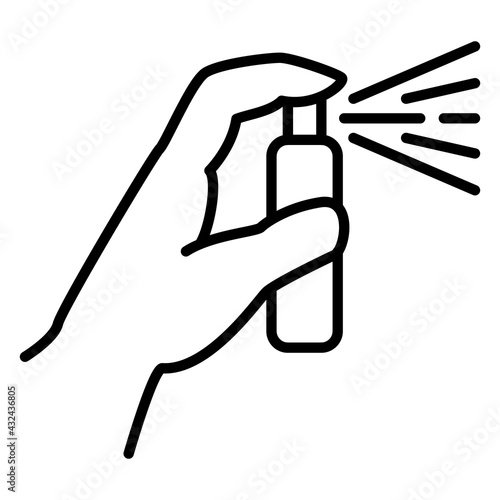 Hand holds spray - protection from bacteria, attacks of hooligans. Vector Icon, Outline, Isolated, 48x48 Pixel.