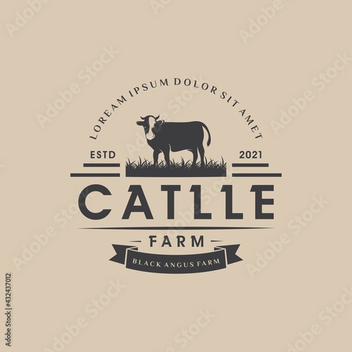 Retro Vintage Cattle Angus Livestock Beef Emblem Label logo design vector
