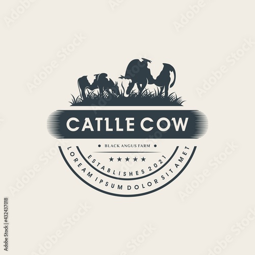 Retro Vintage Cattle Angus Livestock Beef Emblem Label logo design vector
