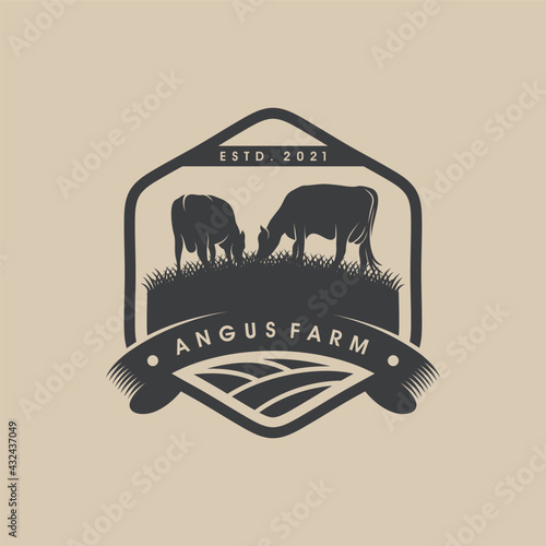 Retro Vintage Cattle Angus Livestock Beef Emblem Label logo design vector

