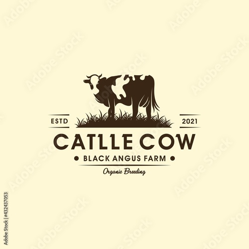 Retro Vintage Cattle Angus Livestock Beef Emblem Label logo design vector
