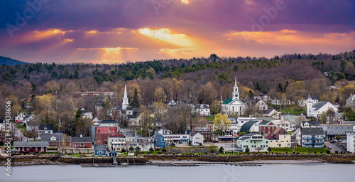 View of downtown Bucksport, ME on a cloudy, spring day photo