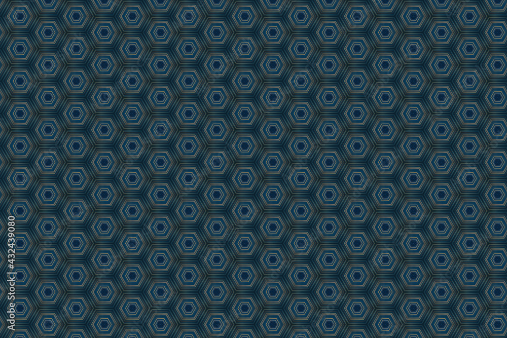 Blue seamless pattern with hexagon. hexagons geometric seamless pattern. Hexagonal cell texture.  Honeycomb pattern on Black background. Graphic style for wallpaper, wrapping, fabric, apparel, print