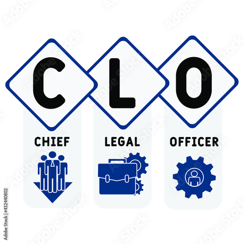 CLO - Chief Legal Officer acronym. business concept background.  vector illustration concept with keywords and icons. lettering illustration with icons for web banner, flyer, landing pag
