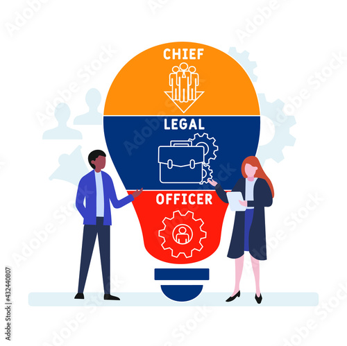Flat design with people. CLO - Chief Legal Officer acronym. business concept background. Vector illustration for website banner, marketing materials, business presentation, online advertising