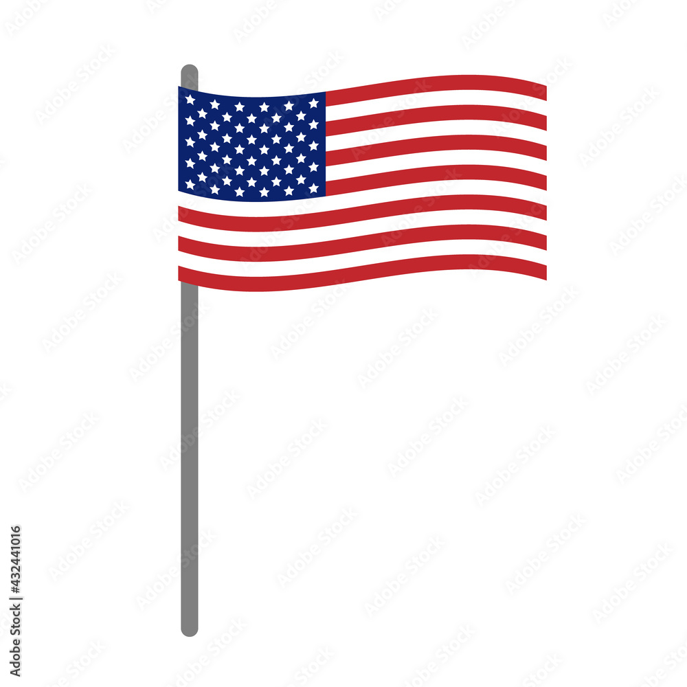 Vector waving flat American USA flag isolated on white background Vector waving flat American USA flag isolated on white background