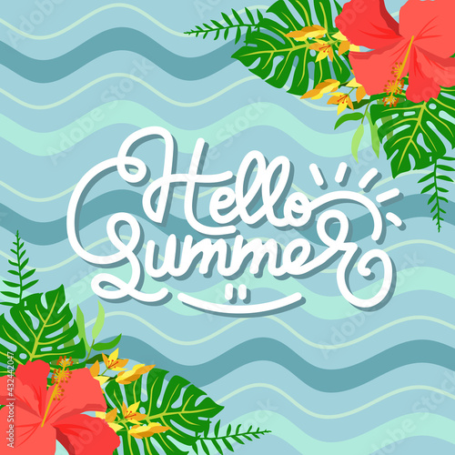 hello summer hibiscus tropical theme