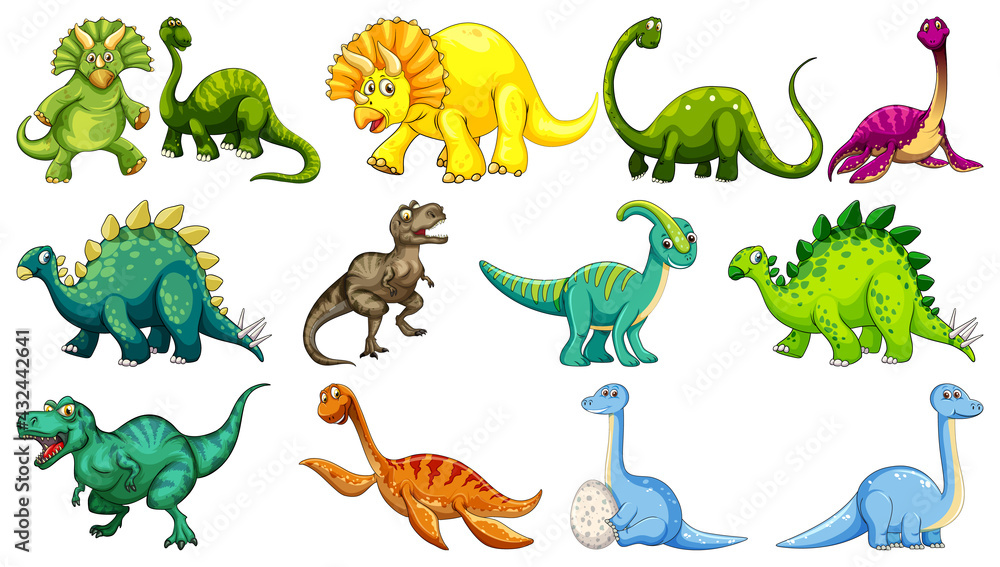 Different dinosaurs cartoon character and fantasy dragons isolated Different dinosaurs cartoon character and fantasy dragons isolated